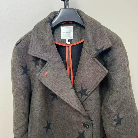 NWOT Anthropologie Wool Blend Green Star Double Face Trench Coat Olive Size M - Picture 5 of 11